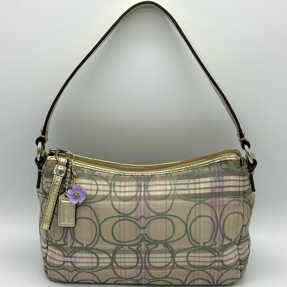 Coach Mini Tartan Plaid Lavender Signature Top Handle Pouch in EUC - Picture 2 of 15